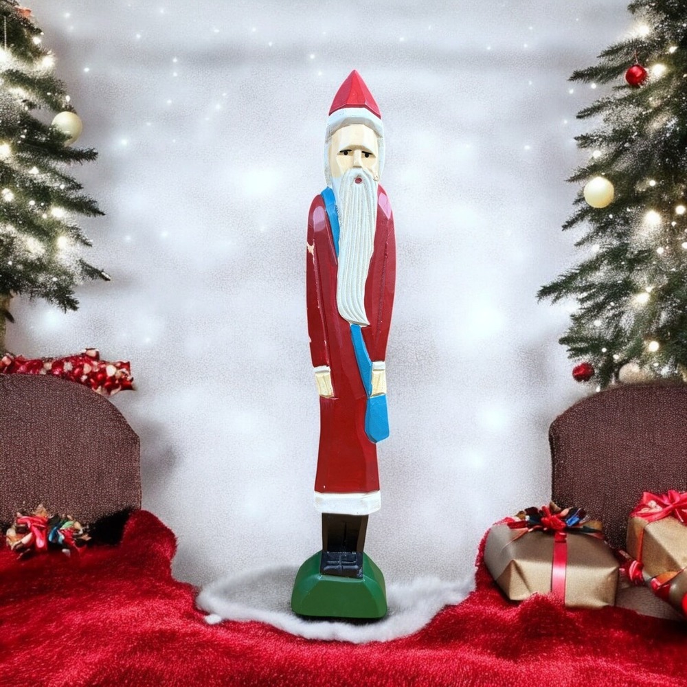 Vintage Carved Wood Santa Claus Figure 1983 Applause Folk Art Thin TALL 12.5"